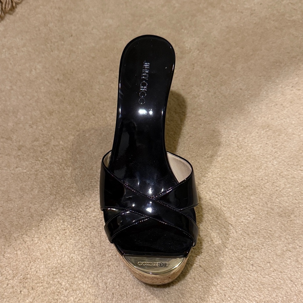 Jimmy Choo Pandora Black Patent Wedges - Picture 2 of 2